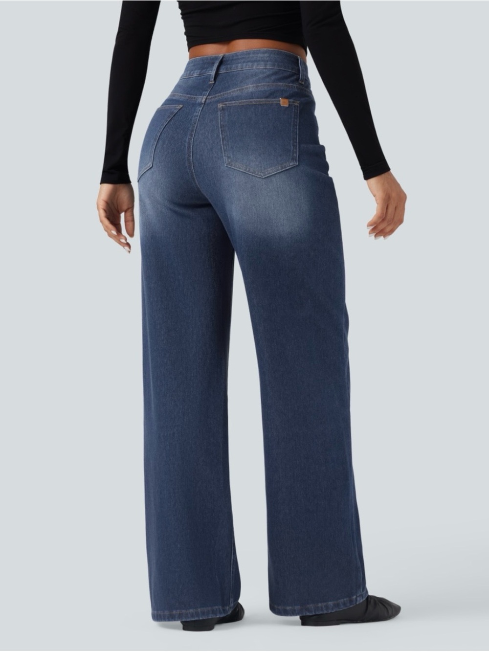 NWT- Halara Flex™ Asymmetric High Waisted Baggy Wide Leg Washed Casual Jeans - Picture 2 of 11
